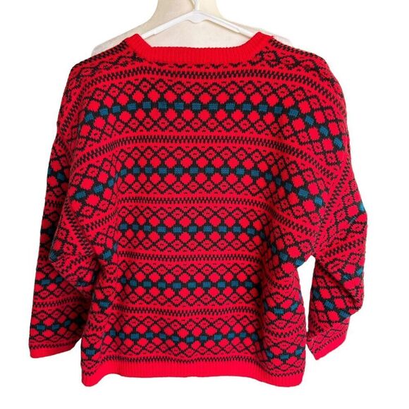 Vtg 80s 90s Cardigan Knit Knit Red Blue Grandpacore Grandmacore M Shoulder Pads - Picture 4 of 8